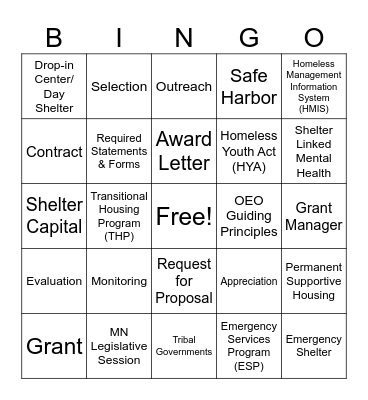 OEO Bingo Card