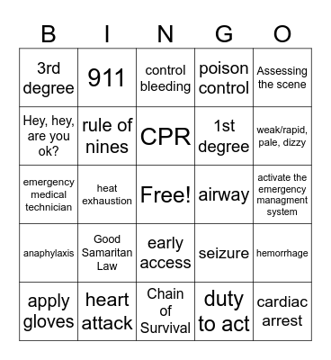 First-Aid Bingo Card