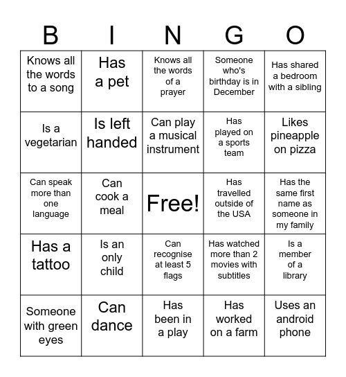 Untitled Bingo Card