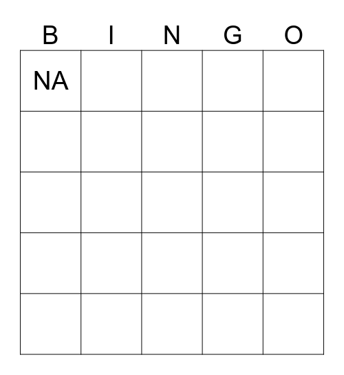 NA Bingo Card