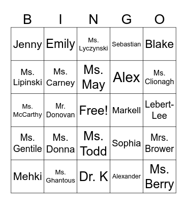 Baker Names 2023-2024 Bingo Card