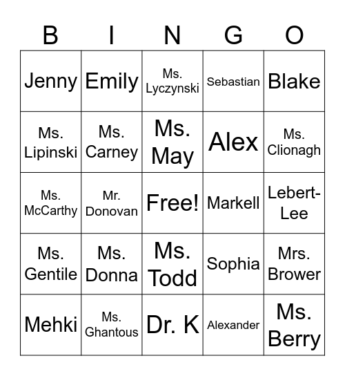 Baker Names 2023-2024 Bingo Card