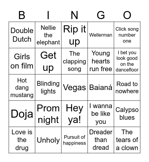 Disco Dorah's Bingo Card