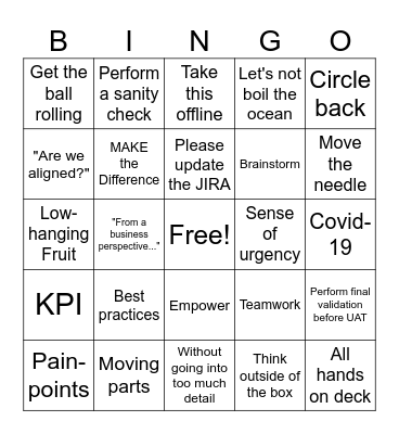 Corporate Lingo Bingo Card
