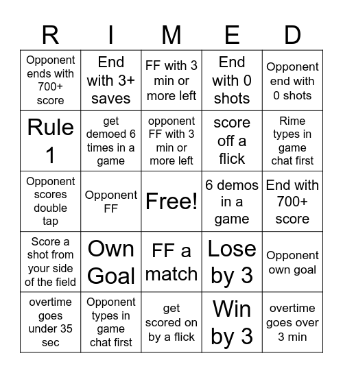 Rime RL Bingo Card