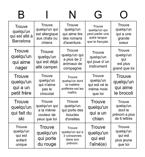 Trouve quelqu'un qui... #1 Bingo Card