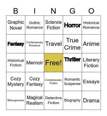 Genre Bingo Card