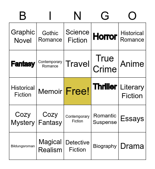 Genre Bingo Card