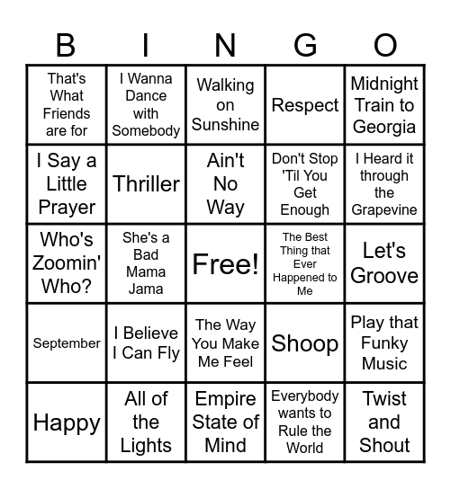 Musical Bingo Card