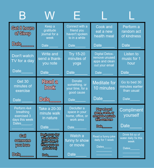 BWell Bingo Card