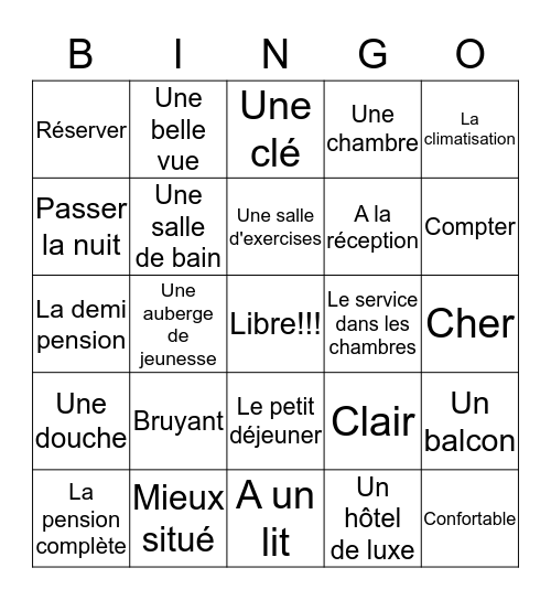 A l'hôtel  Bingo Card