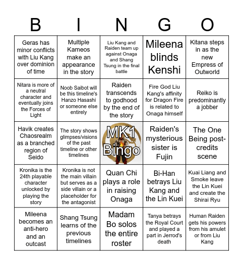 Mortal Kombat 1 Story Bingo Card