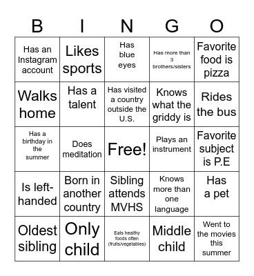 Icebreaker Bingo Card