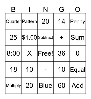 Math Vocabulary BINGO Card