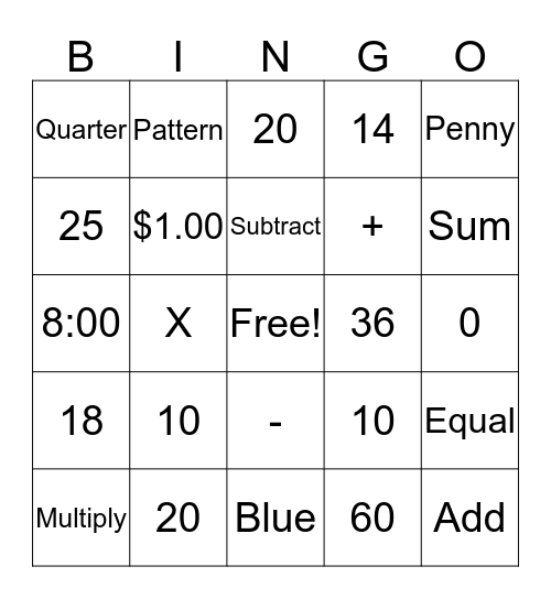 Math Vocabulary BINGO Card