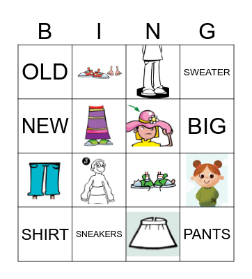 Clothes + Adjectives Bingo Card
