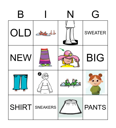 Clothes + Adjectives Bingo Card