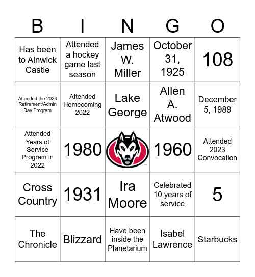 Years of Service BINGO Card