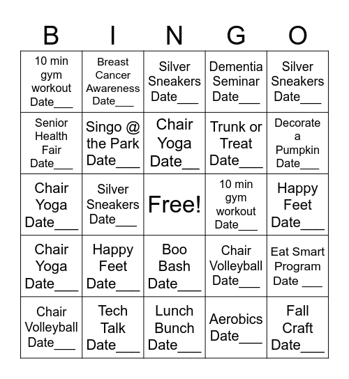 Senior Fall Bingo Card