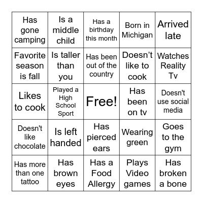 Ice Breaker Bingo Card