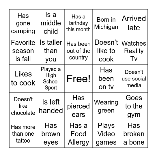 Ice Breaker Bingo Card