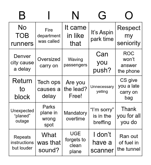 United DENCG Bingo Card