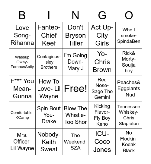Trap And R&B Bingo 1.2 Bingo Card