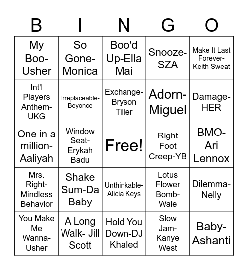 Trap And R&B Bingo 3.1 Bingo Card