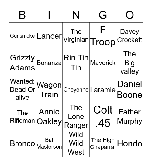 Wild West Bingo Card