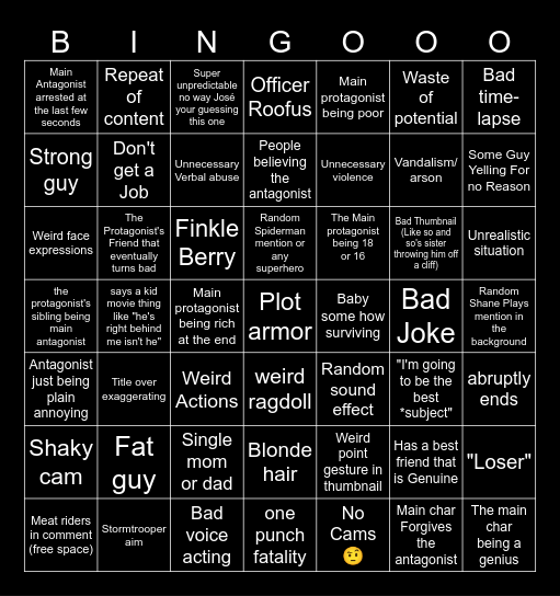 Shaneplayz is a ploopy Bingo Card