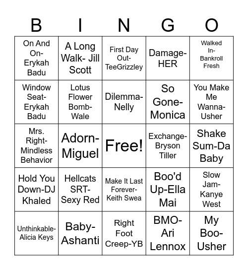 Trap And R&B Bingo 3.2 Bingo Card