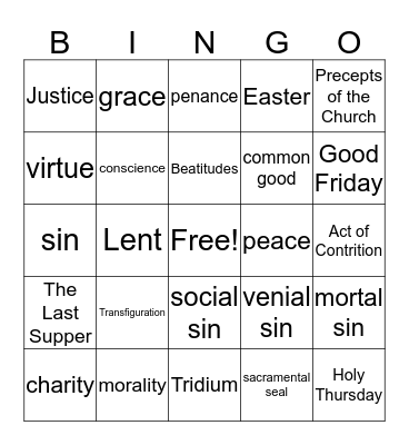 MORALITY Bingo Card