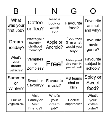 Team Bingo Card