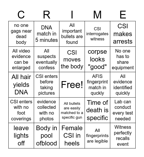 Forensic TV Bingo Card