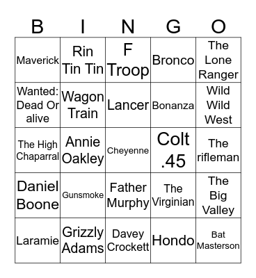 Wild West Bingo Card