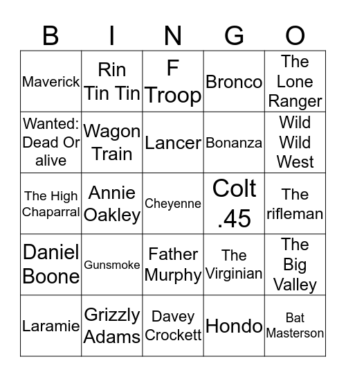 Wild West Bingo Card