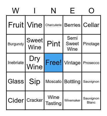 BINGO With Wine Bingo Card