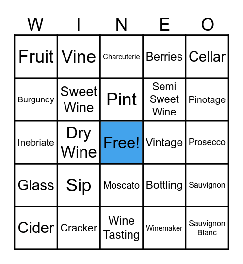 BINGO With Wine Bingo Card