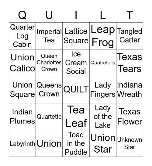 Quilt  Bingo Card