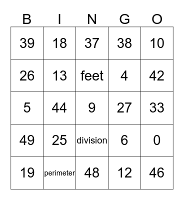 Math Bingo Card
