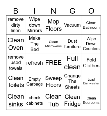 Housekeeping Bingo Card