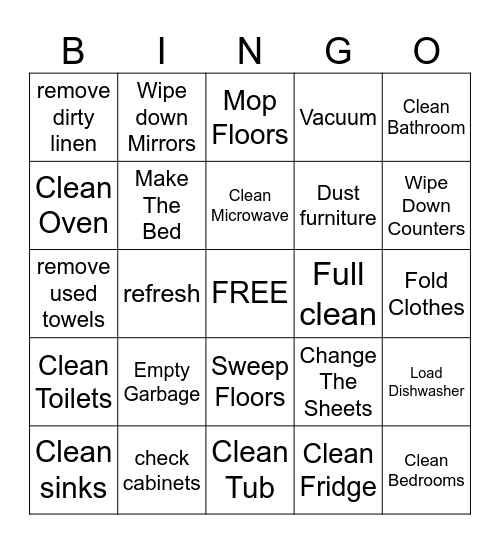 Housekeeping Bingo Card