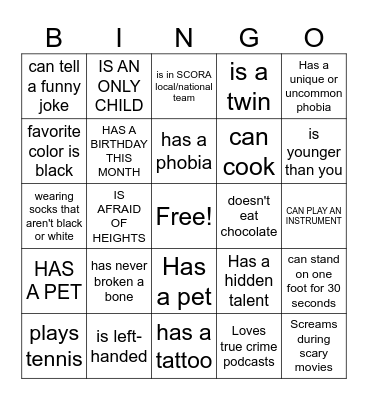 HUMAN SCAVENGER HUNT Bingo Card