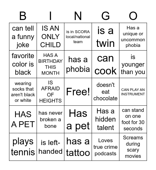 HUMAN SCAVENGER HUNT Bingo Card