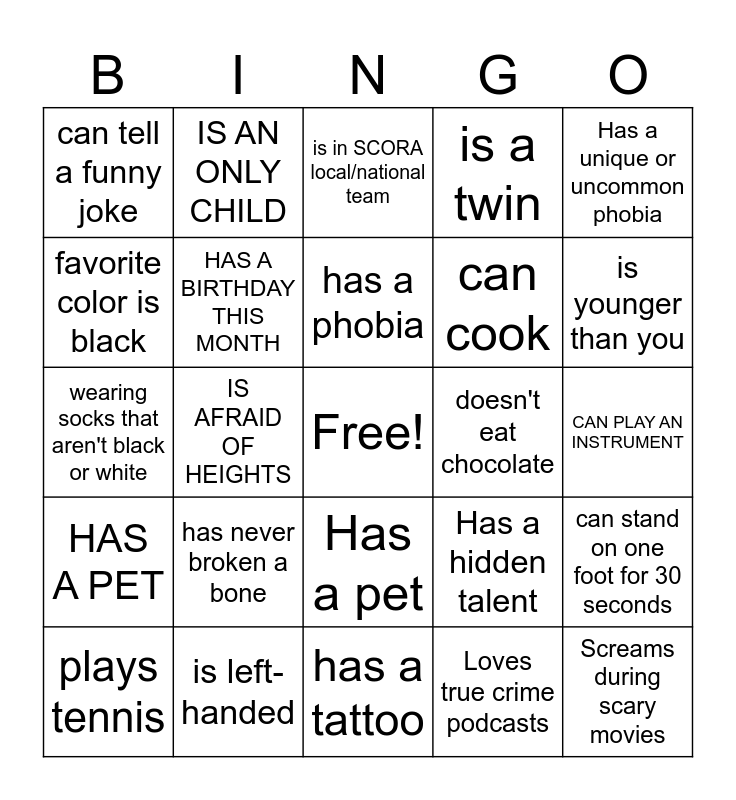 HUMAN SCAVENGER HUNT Bingo Card