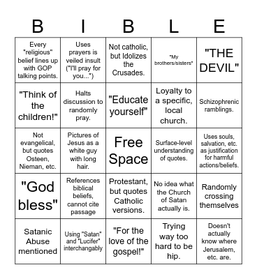 Facebook Bible Nut Bingo Card