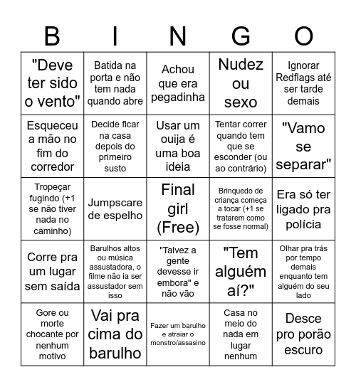 Bingo Filme de Terror Bingo Card