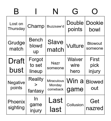 Fantasy football bingo Card