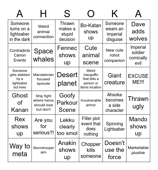 Will it happen in Ahsoka? Bingo Card