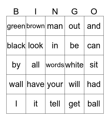 Kindergarten Sight Words Bingo Card